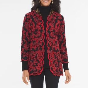 Chico’s petite collectibles red black embellished gold sequin jacket 0P  (SP)